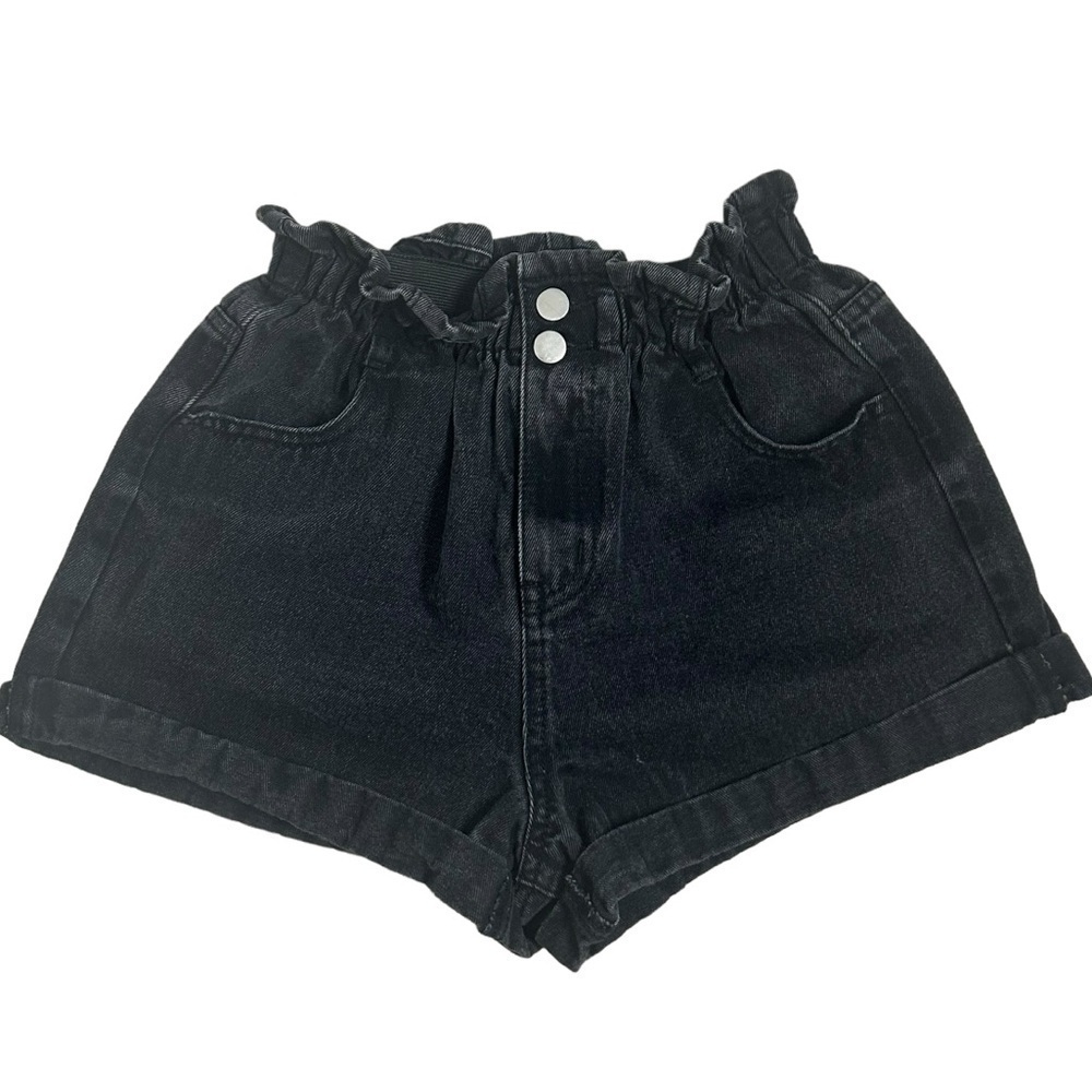 Princess Polly Washed Black Paper Bag Denim Shorts